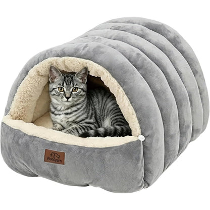 Noocyarn Covered Cat Bed Cave For Indoor Cats 2 In 1 Enclosed Pet Bed With Zippered Washable Mats For Small Dogs And Kittens Grey