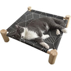 Pozico Cat And Dog Bed Hammock With Wooden Frame And Breathable Mesh Elevated Pet Cot For Small Animals In Black Diamond Design