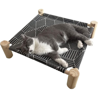 Pozico Cat And Dog Bed Hammock With Wooden Frame And Breathable Mesh Elevated Pet Cot For Small Animals In Black Diamond Design