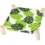 Patas Lague Elevated Pet Hammock Bed For Small Dogs And Cats With Breathable Monstera Leaf Pattern Linen Fabric And Natural Wooden Frame