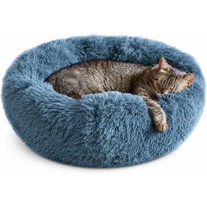 Whiskers & Friends Calming Donut Cat Bed For Indoor Cats And Small Dogs, Orthopedic Soft Plush Pet Bed, Navy Grey, 20 Inch
