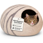 Meowfia Premium Felt Cat Bed Cave Handmade Merino Wool Enclosure For Indoor Cats And Kittens Light Gray Medium Size