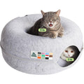 Cattasaurus Peekaboo Cat Cave Donut For Large Cats And Small Dogs, 3-In-1 Self Warming Bed, Tunnel And Scratcher, Light Gray, Large