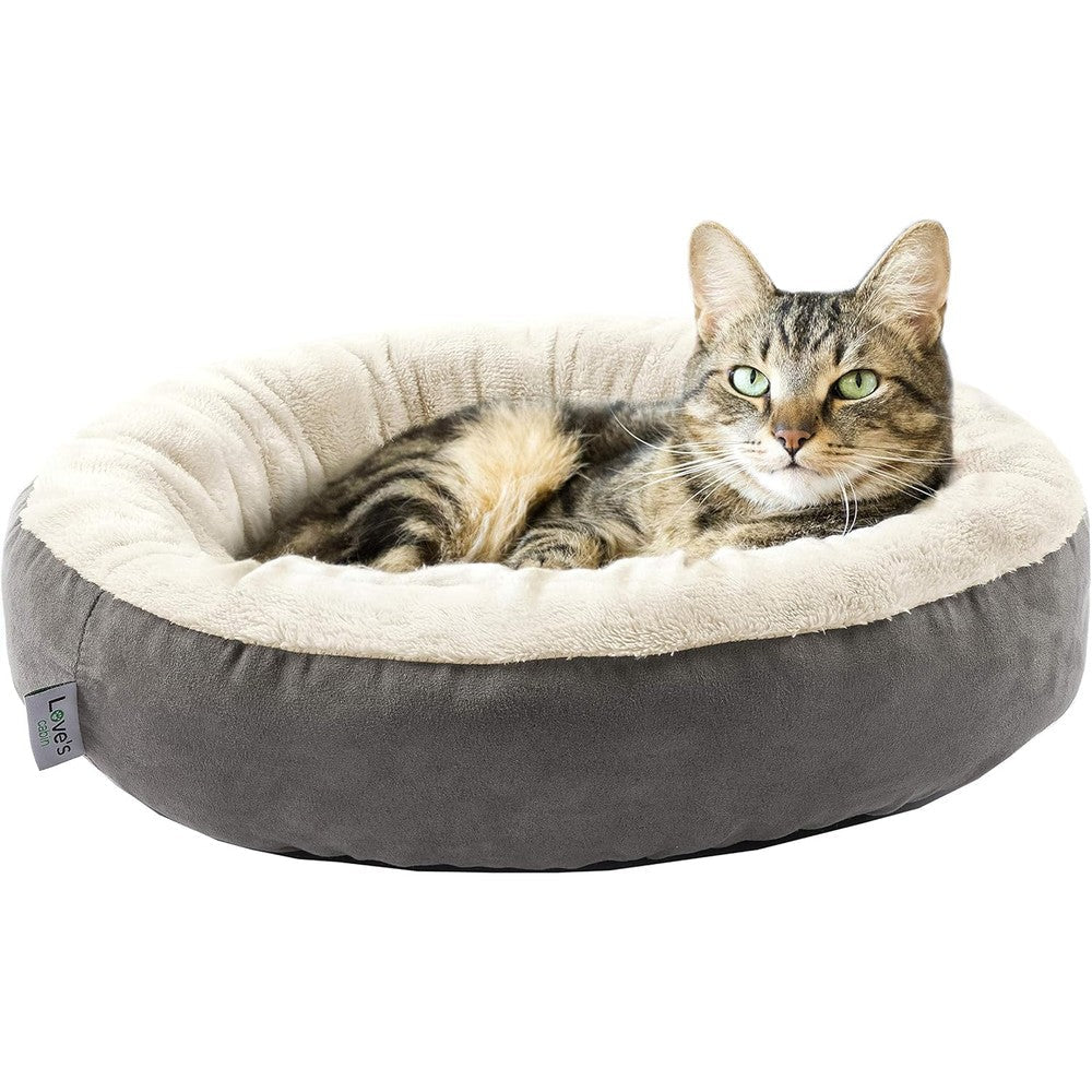 Love's Cabin 20 Inch Round Donut Pet Bed For Cats Or Small Dogs Anti Slip And Water Resistant Gray
