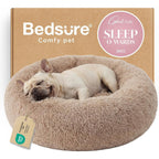 Bedsure Calming Donut Dog Bed For Medium Dogs 30 Inch Round Fluffy Plush Faux Fur Cuddler With Anti-Slip Base Camel Color