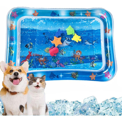 Caedrea Thickened Cat Water Bed Sensory Playmat Square Inflatable Pet Cooling Mat With Floating Marine Life Toys 27.16 By 19.68 Inches