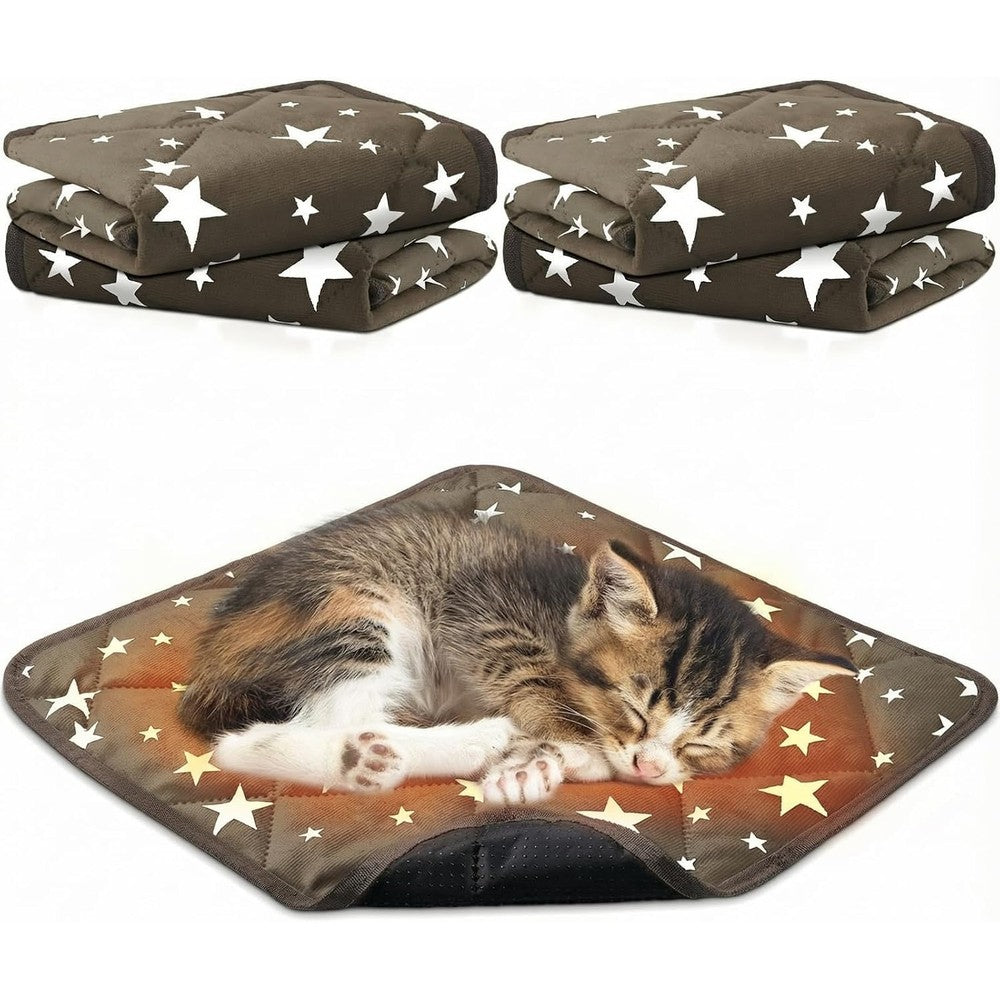 Namalu Self Warming Cat Bed 4 Pack Star Pattern Thermal Pet Mat For Dogs And Cats Soft Anti Slip Washable Kennel Pad 12 X 12 Inch Brown