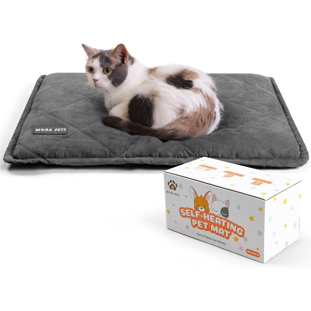 Mora Pets Self Heating Cat Bed Self Warming Cat Pad Thick Thermal Pet Bed Mat With Removable Machine Washable Cover Grey 24 x 18 Inches