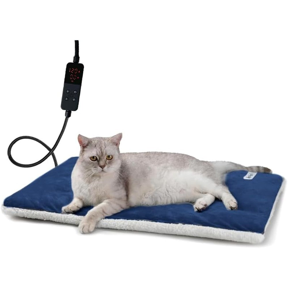 Rest-Eazzzy Heated Cat Bed With Removable Cover Five Level Timer And Temperature Indoor Warming Mat For Cats And Dogs Pure Blue Medium