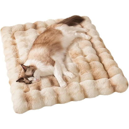 SOMAHE Cat Bed Ultra Soft Plush Faux Fur Kneading Flat Mat Machine Washable Fluffy Pet Cushion For Indoor Cats And Dogs Camel 23 By 15 Inches