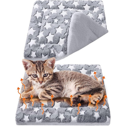 VitalCozy 2 Pack Self Warming Cat Mat Self Heating Pet Pad Bed Reversible Machine Washable Thermal Crate Blanket Star Pattern 17 Inches By 17 Inches