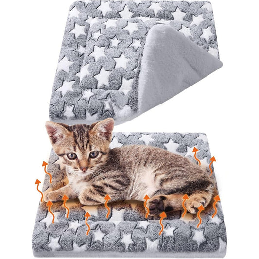 VitalCozy 2 Pack Self Warming Cat Mat Self Heating Pet Pad Bed Reversible Machine Washable Thermal Crate Blanket Star Pattern 17 Inches By 17 Inches