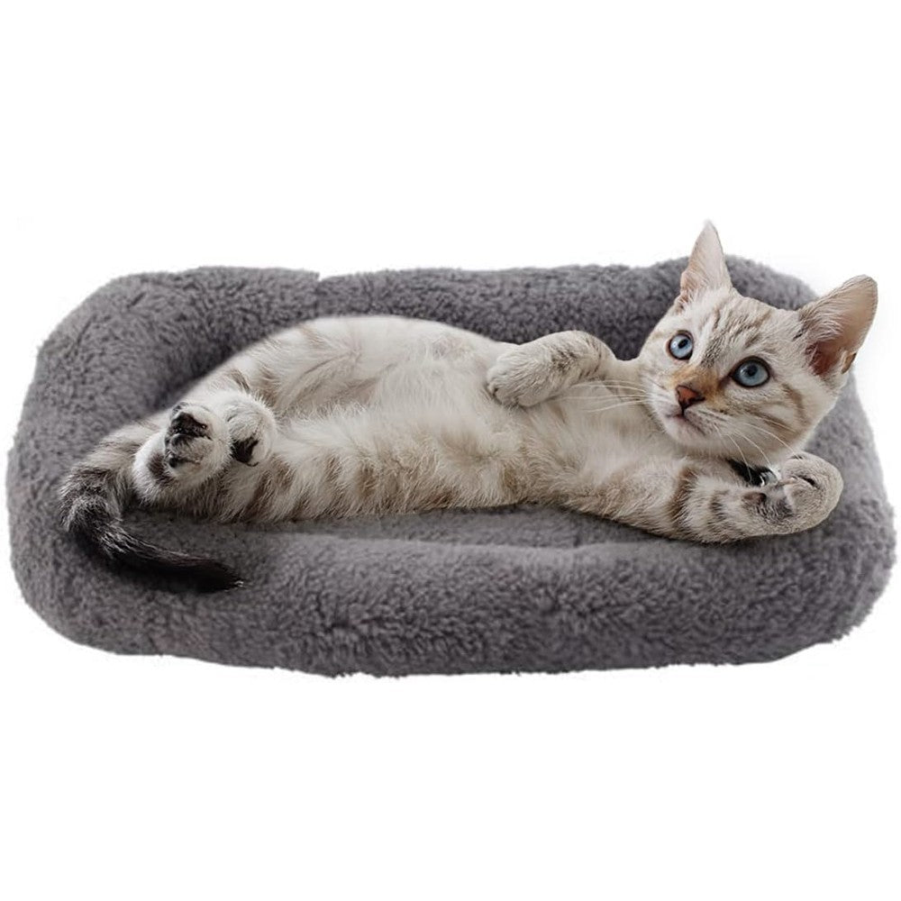 PETLESO Small Cat Bed Mat Plush Pet Cushion Self Warming Grey Soft Fluffy Cat Pad With Raised Pillow Rim For Indoor Cats And Kittens 15 Inch By 10 ...