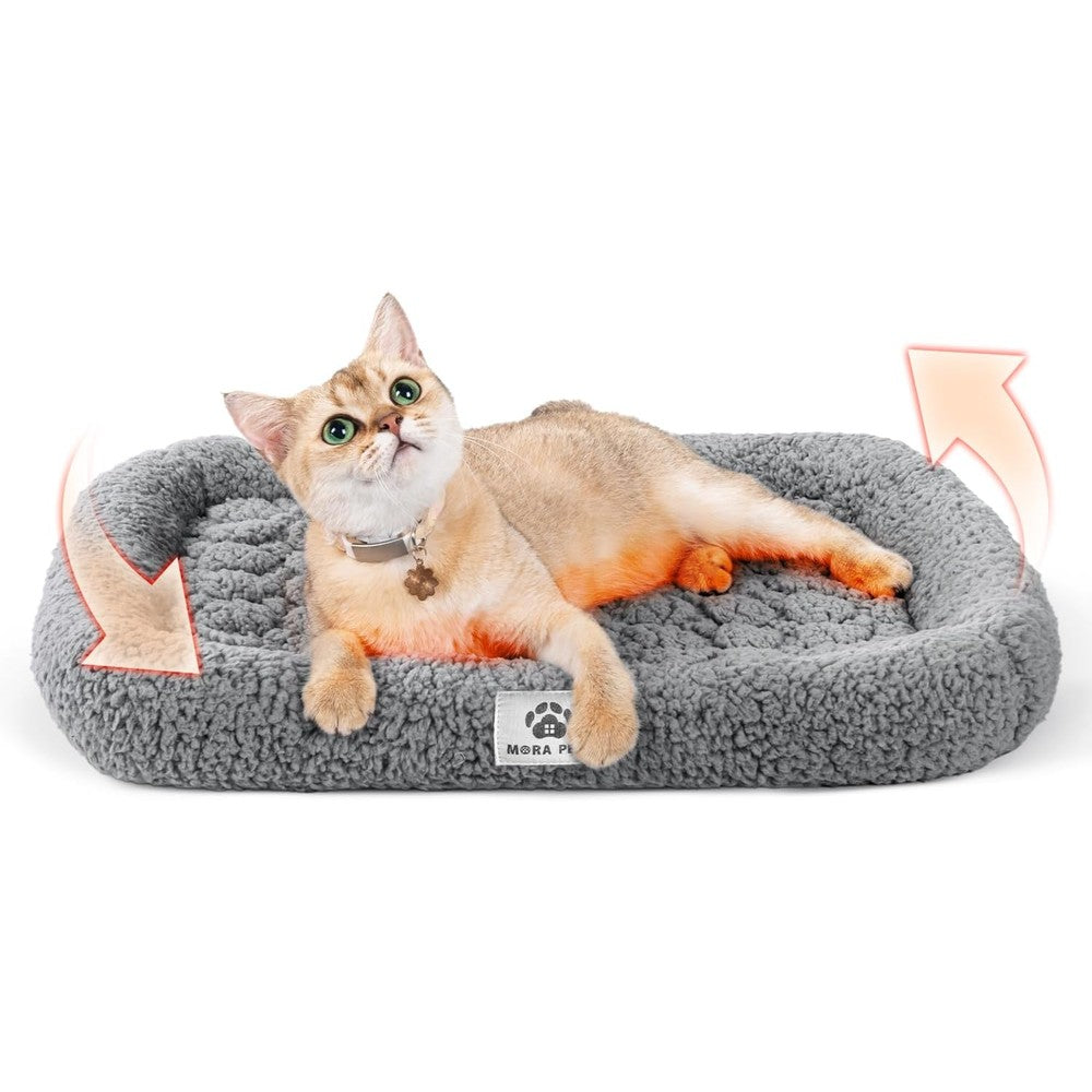 Mora Pets Self Warming Cat Bed Self Heating Pet Pad With Bolster And Foam Washable Removable Cover Thermal Sherpa Fabric Grey 20 Inch