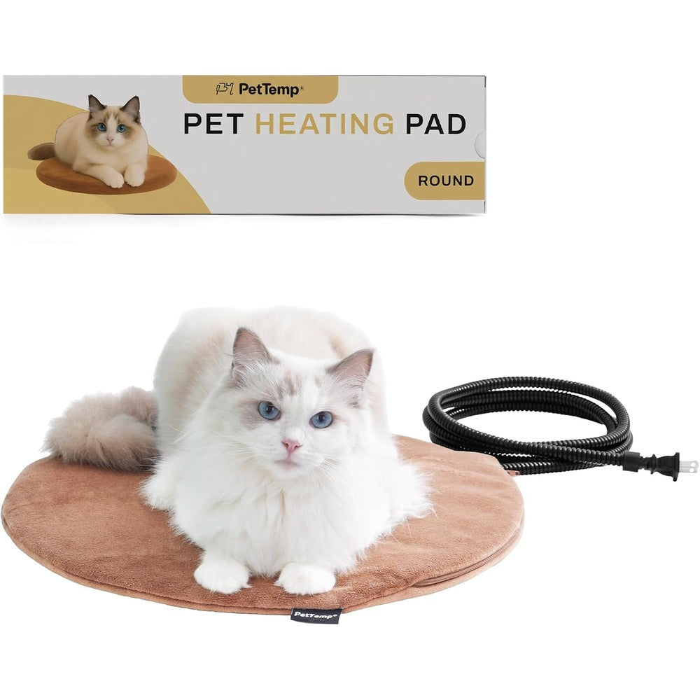 MARUNDA PetTemp Electric Pet Heating Pad For Cats And Dogs Waterproof Constant Temperature Heated Mat With Chew Resistant Cord Brown Round 16 Inch