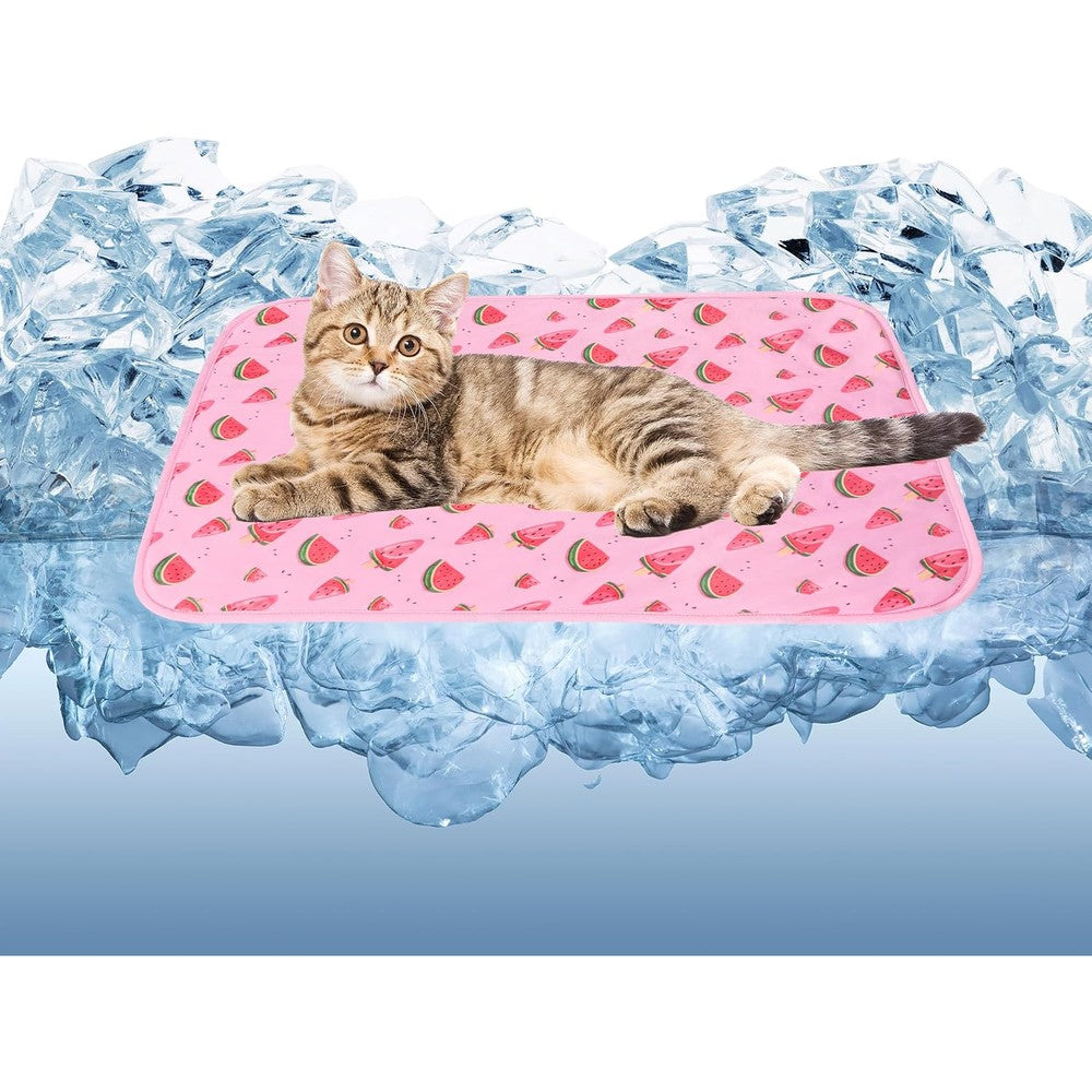 DELIFUR Cat Cooling Mat Self Cooling Pet Ice Pad For Kitten Cat Puppy Machine Washable Small Pink Watermelon