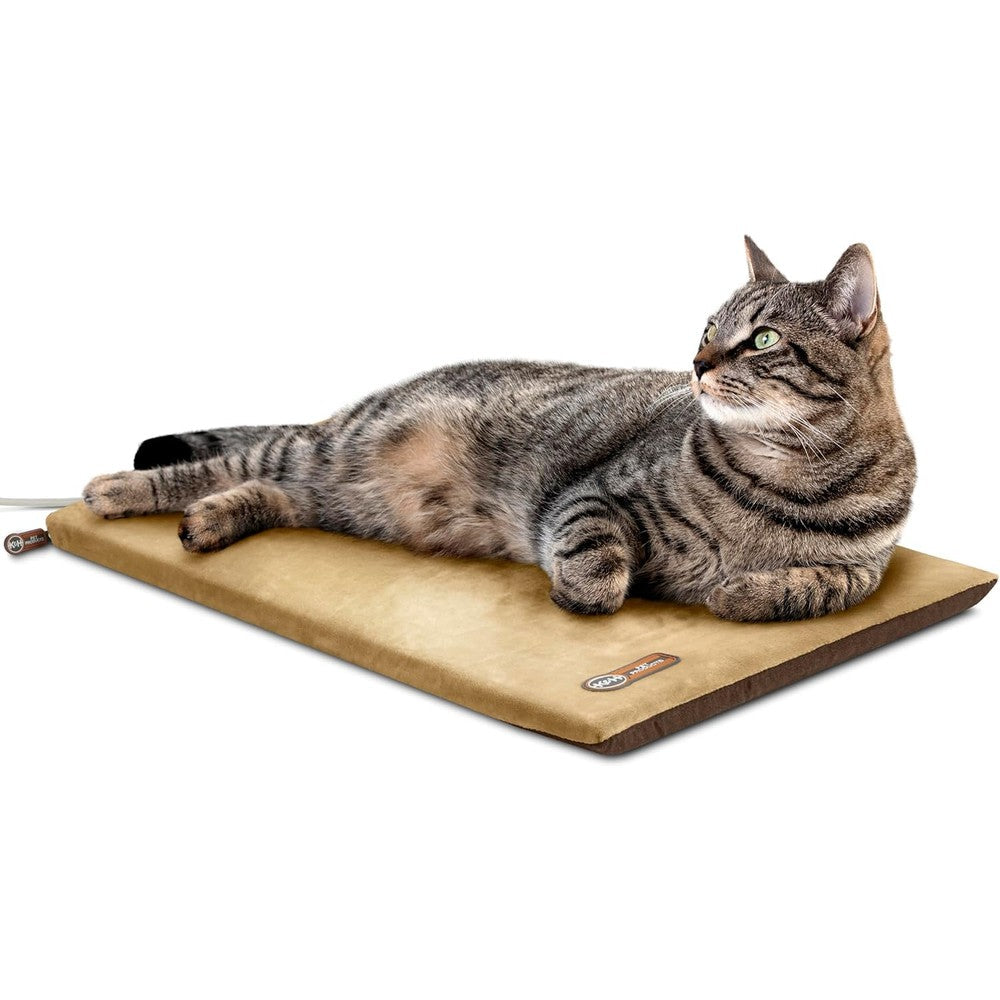 K&H Pet Products Thermo-Kitty Mat Heated Cat Bed Indoor Warm Pet Heating Pad Mocha 12.5 X 25 Inches