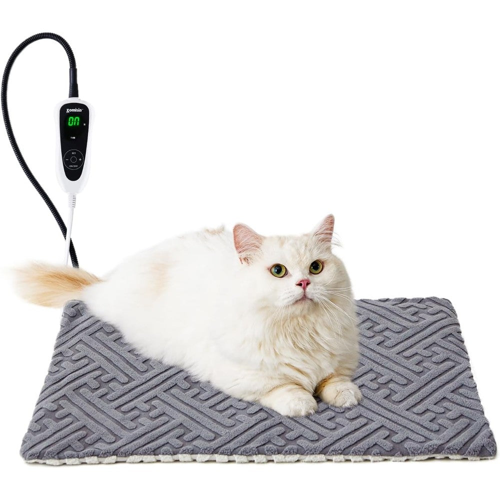 ZOMISIA Cat Heating Pad 11 Adjustable Temperature And 25 Timer Options Indoor Heated Pet Bed With Chew Resistant Cord Grey 18 By 18 Inch