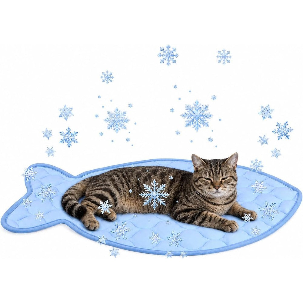 SZEE Cat Cooling Mat For Cats And Small Dogs, Fish Shaped Self Cooling Pad With Ice Silk Fabric, Machine Washable Pet Bed Liner, 27 Inches By 18 In...