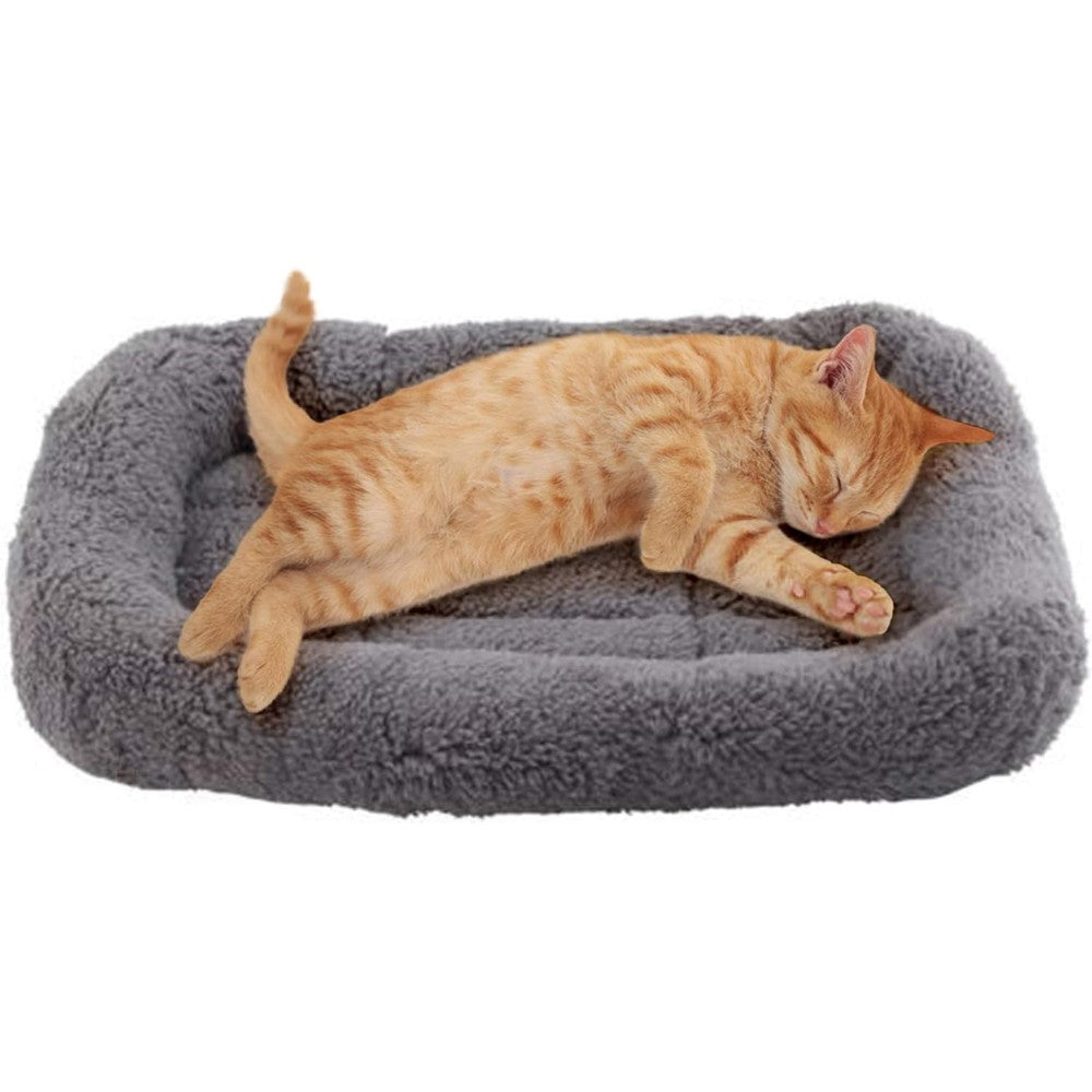 Enjoying Plush Cat Mat Bed With Raised Pillow Rim For Small Dogs And Kittens Lamb Wool And Cotton Pet Cushion Gray 10 Inches By 15 Inches