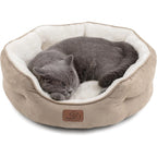 Bedsure Round Dog Bed and Cat Bed Washable Super Soft Plush Flannel Pet Cushion with Slip Resistant Bottom Camel 20 Inches