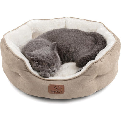 Bedsure Round Dog Bed and Cat Bed Washable Super Soft Plush Flannel Pet Cushion with Slip Resistant Bottom Camel 20 Inches