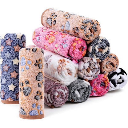 SHENLIU 18 Pcs Fleece Pet Blanket, 9 Style Small Fleece Pet Blanket Soft Warm Sleep Mat Fluffy Cute Puppy Supplies Paw Star Print Design Bed Blankets for Dog Cat Kitten Animals