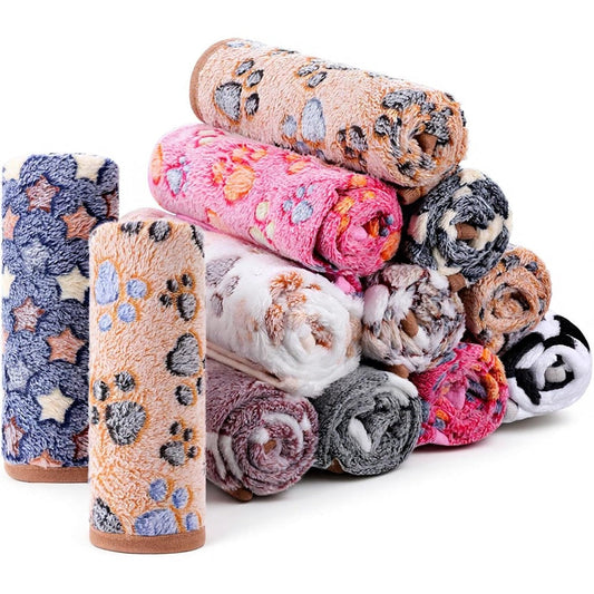 SHENLIU 18 Pcs Fleece Pet Blanket, 9 Style Small Fleece Pet Blanket Soft Warm Sleep Mat Fluffy Cute Puppy Supplies Paw Star Print Design Bed Blankets for Dog Cat Kitten Animals