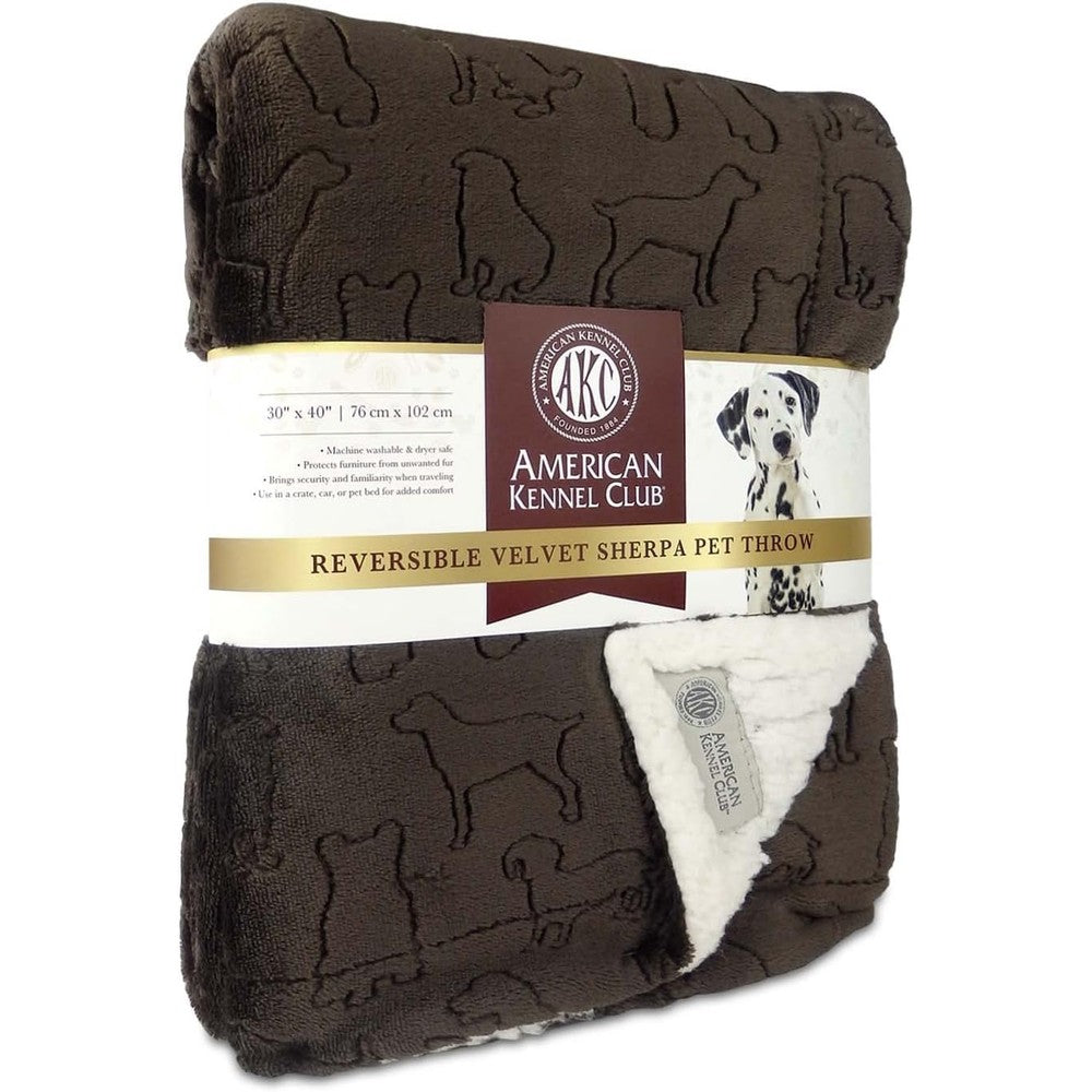 American Kennel Club Premium Velvet Sherpa Pet Blanket Soft And Warm Reversible Pet Throw For Dogs And Cats Brown Forty Inches By Thirty Inches