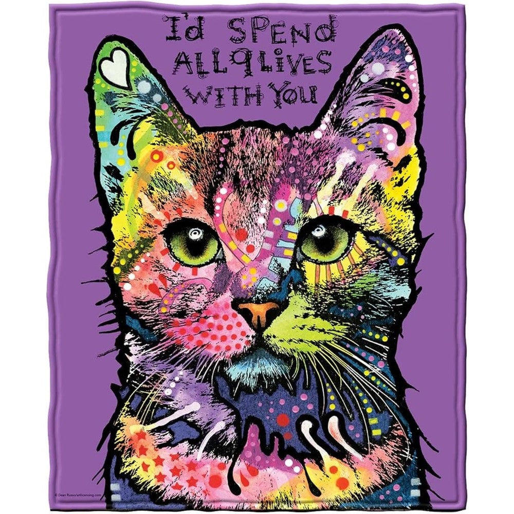 Dawhud Direct Dean Russo Confident Cat Fleece Throw Blanket Colorful 9 Lives Art Ultra Soft Plush Fleece For Couch Bed Travel 50 Inches By 60 Inches
