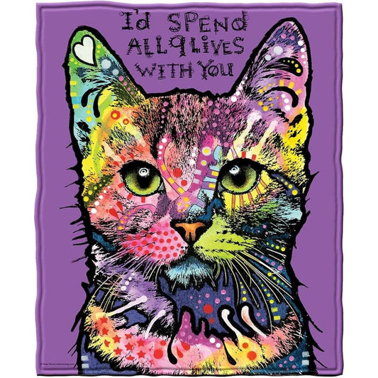 Dawhud Direct Dean Russo Confident Cat Fleece Throw Blanket Colorful 9 Lives Art Ultra Soft Plush Fleece For Couch Bed Travel 50 Inches By 60 Inches