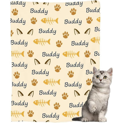 COOPASIA Personalized Pet Name Blanket Custom Cute Cat Paw Prints Soft Flannel Throw Blanket Extra Small Forty Inches By Thirty Inches
