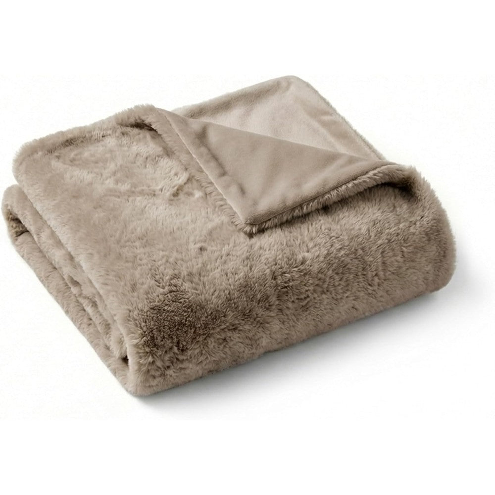 4 Cats & Dogs Leak Resistant Mini Faux Fur Throw Pet Blanket With Velvet Backing Cozy Furniture Protector Machine Washable Taupe 40 x 30 Inches