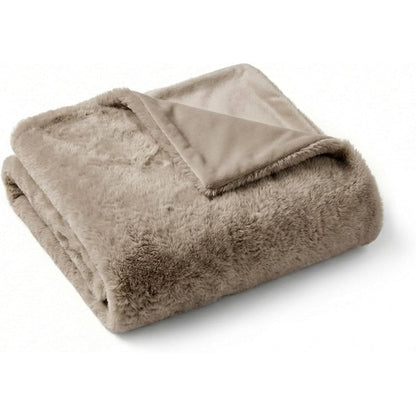4 Cats & Dogs Leak Resistant Mini Faux Fur Throw Pet Blanket With Velvet Backing Cozy Furniture Protector Machine Washable Taupe 40 x 30 Inches