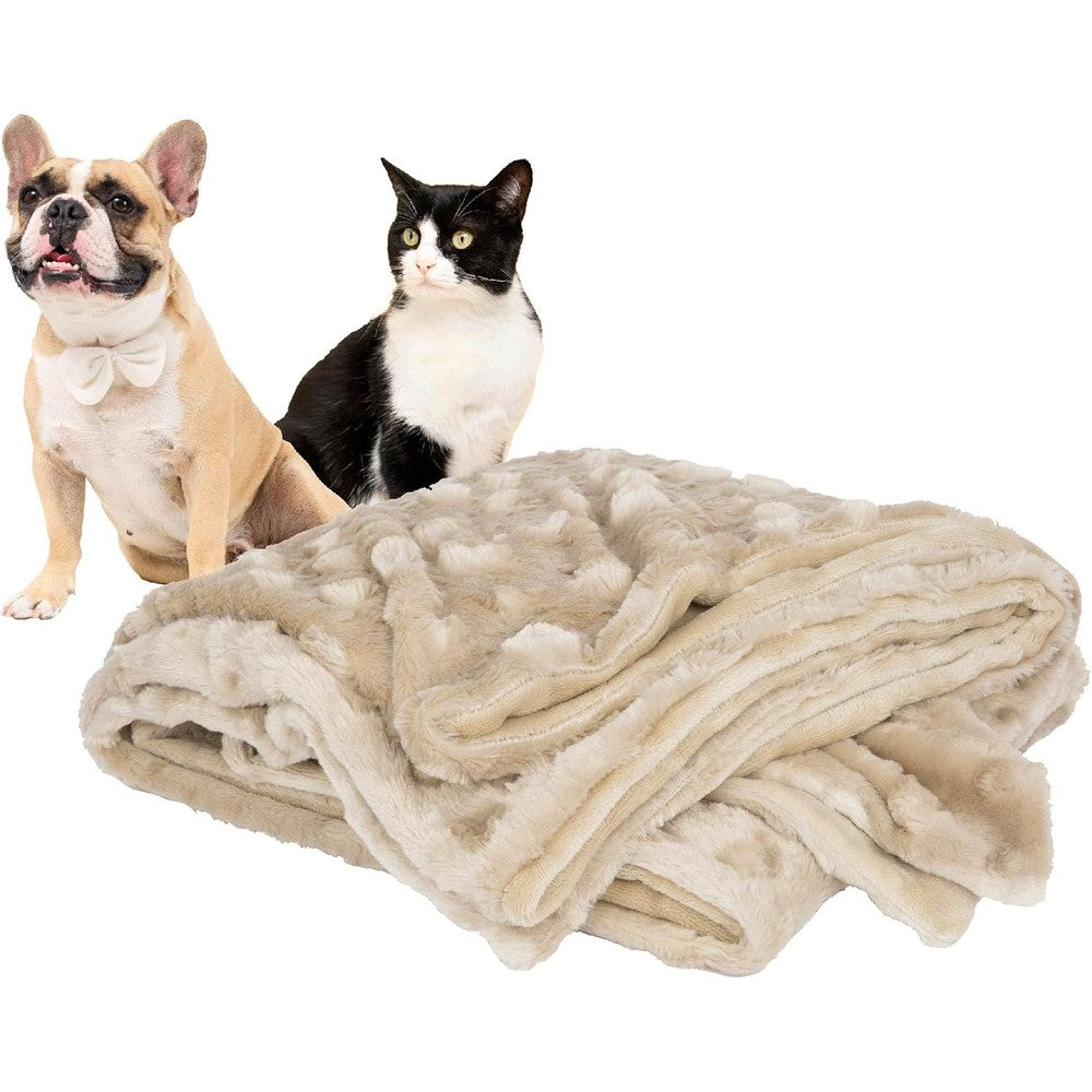 Petique The Velvet Blanky Pet Blanket Super Soft Double Sided Plush Polyester Cute Paw Print Design Reversible Tan One Size