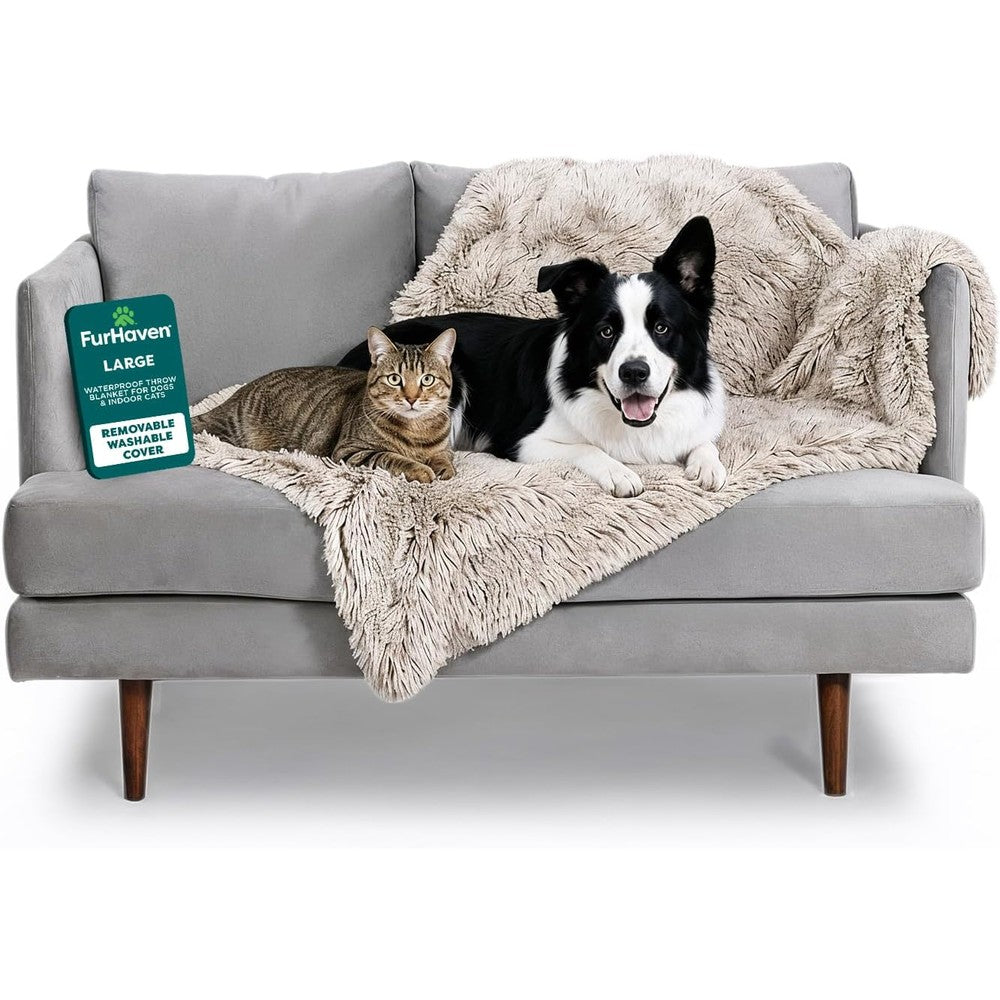 Furhaven Waterproof Throw Blanket For Dogs And Indoor Cats Reversible Protective Calming Long Faux Fur And Velvet Pet Blanket Driftwood Large