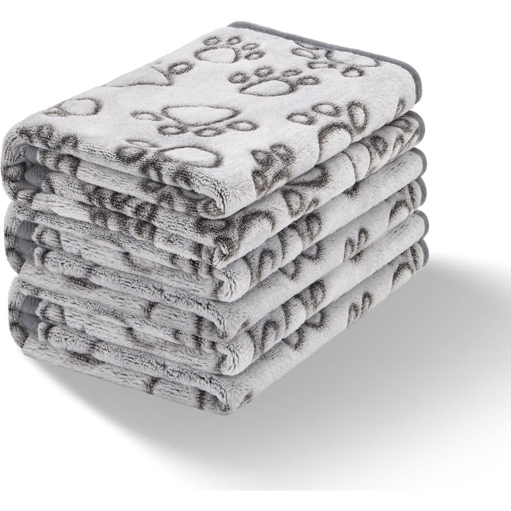 Stuffed Premium Soft Dog Blankets for Small Dogs and Newborn Puppies Washable Fleece Cat Blanket Grey Cute Paw Print 24 by 16 Inches 3 Pack