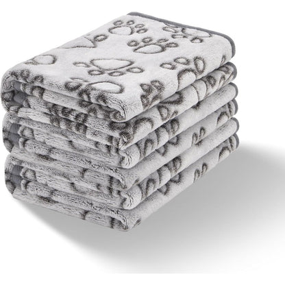 Stuffed Premium Soft Dog Blankets for Small Dogs and Newborn Puppies Washable Fleece Cat Blanket Grey Cute Paw Print 24 by 16 Inches 3 Pack