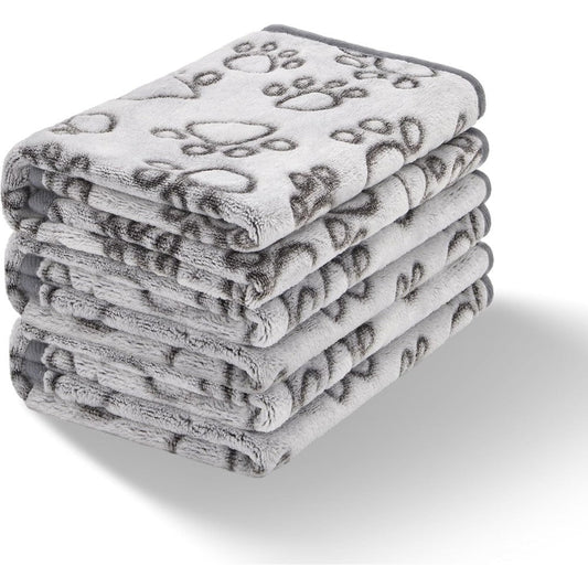 Stuffed Premium Soft Dog Blankets for Small Dogs and Newborn Puppies Washable Fleece Cat Blanket Grey Cute Paw Print 24 by 16 Inches 3 Pack