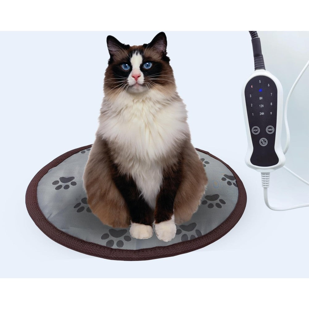 Deoman Electric Pet Heating Pad For Small Dogs And Cats Round Sixteen Inch Heated Bed Mat With Timer And Chew Proof Cord For Indoor Pet Comfort