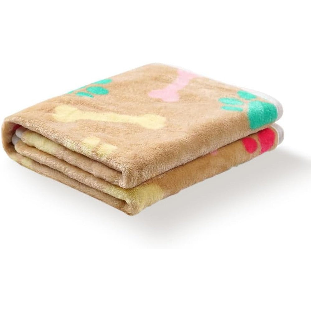 Yintrest Premium Fleece Pet Blanket Flannel Paw Printed Throw For Dog Cat Fluffy Soft Material Brown Small 23 By 16 Inches