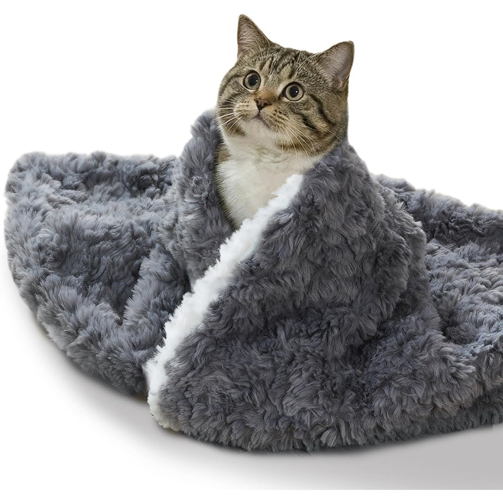 NODARKO Ultra Thick Thermal Cat Blanket For Indoor Cats Reversible Faux Rabbit Fur And Sherpa Small Pet Throw For Couch And Carrier 21x18 Inches Grey