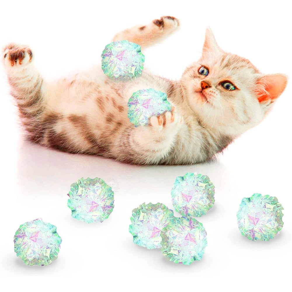 SunGrow Mylar Cat Crinkle Balls front view of shiny interactive pet toys.