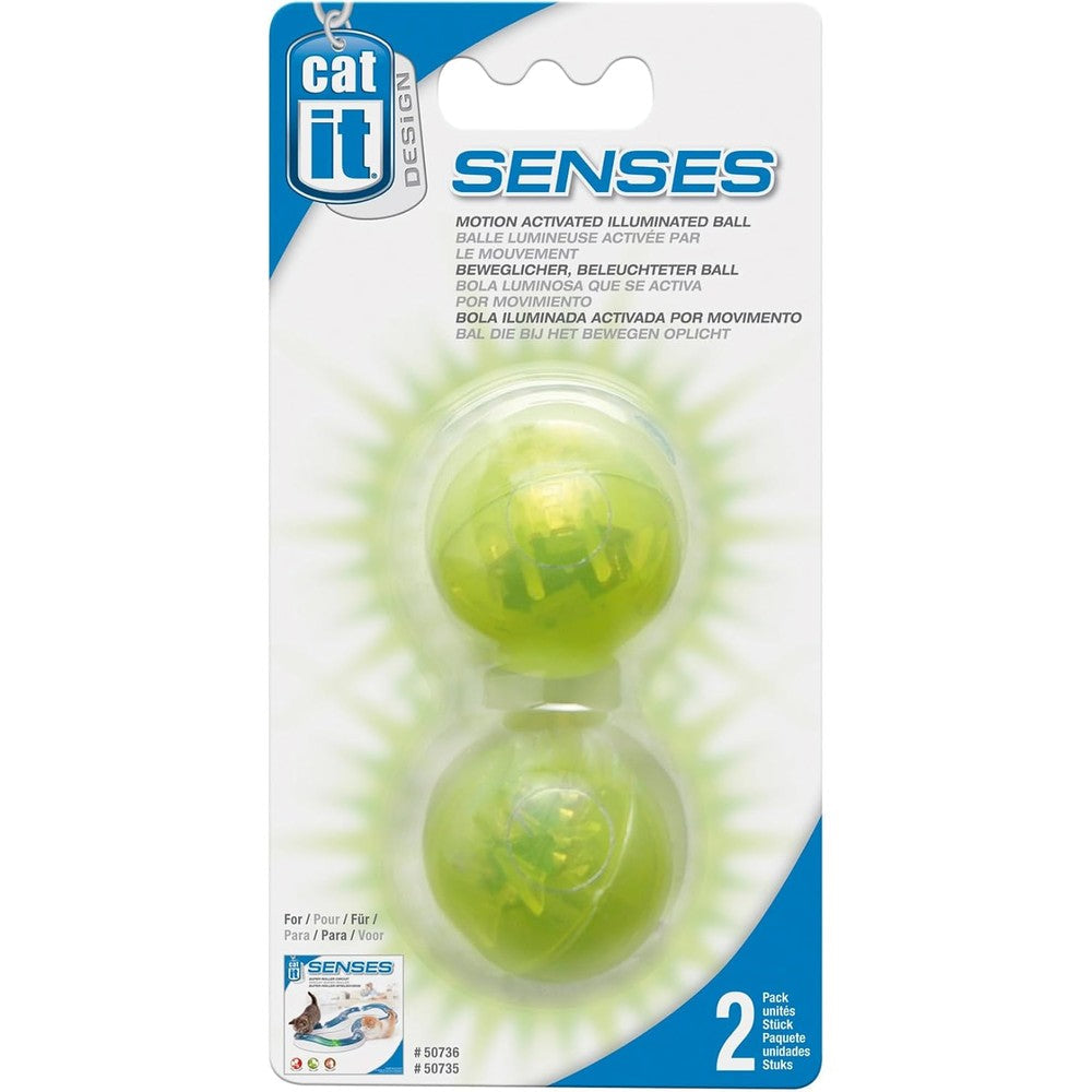 Catit Design Senses Illuminated Ball 2-pack front view premium interactive cat toy.