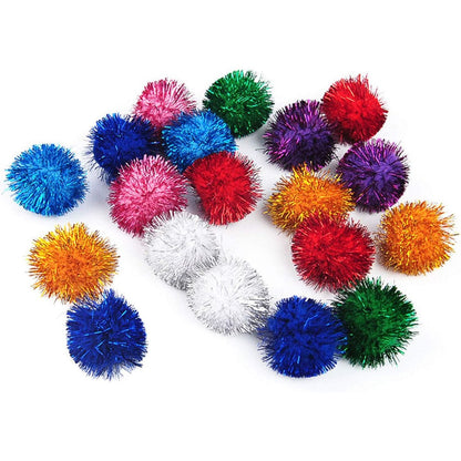 VOVIGGOL Sparkle Balls for Cats 20 pack showing assorted colorful glitter pom poms front view