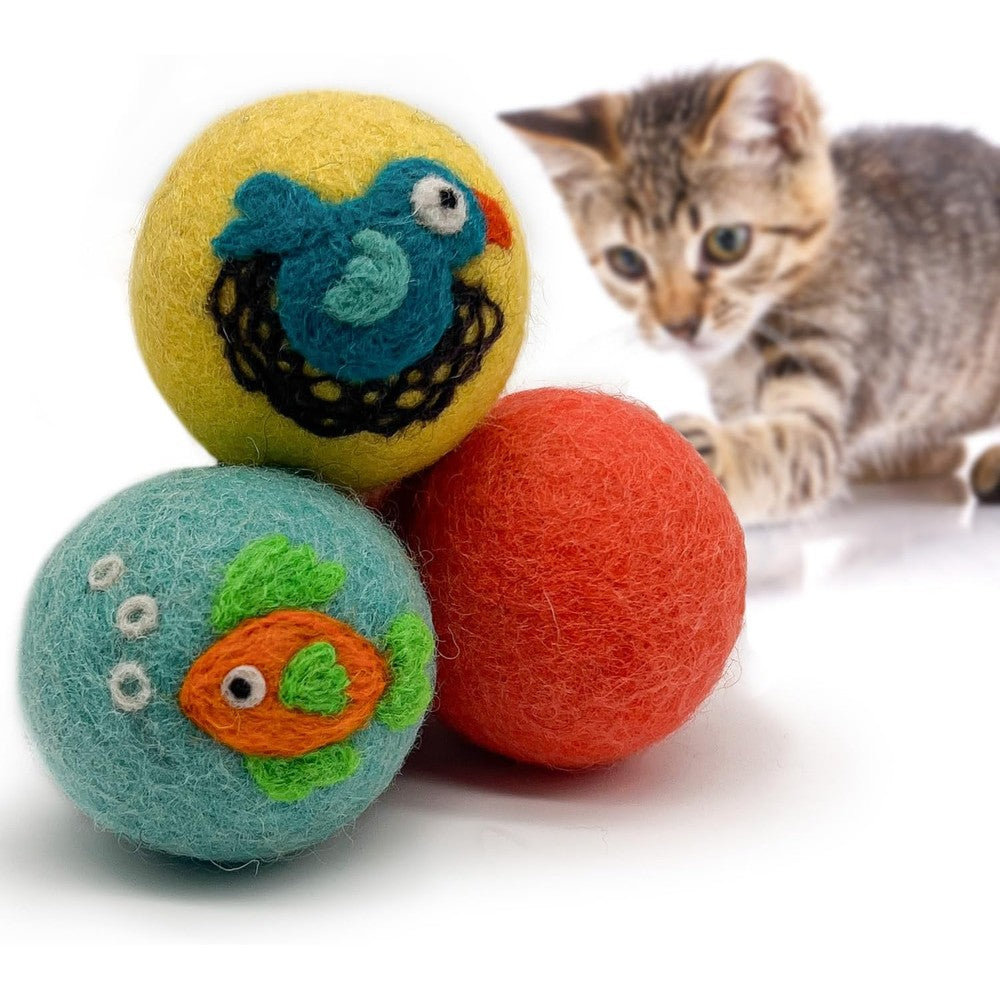 Hustle and Blush Love Ewe felted cat toys 3 pack front view