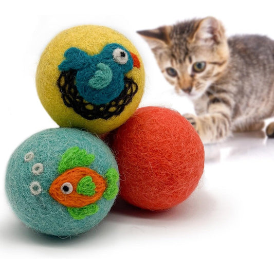 Hustle and Blush Love Ewe felted cat toys 3 pack front view