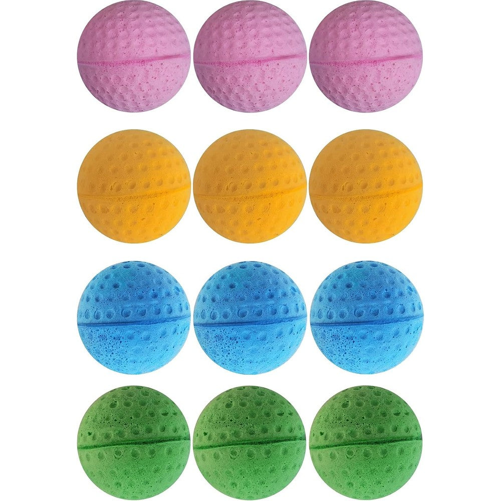 GINFH Cat Foam Ball Twelve Pack front view showcasing colorful soft latex sponge toys for cats.