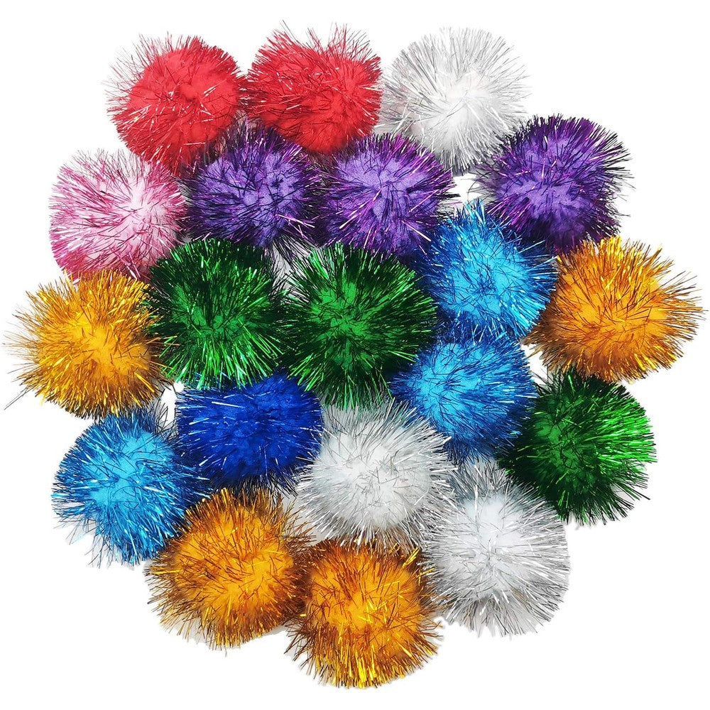 BallHull tinsel pom pom cat toy balls twenty pieces set front view