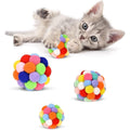 TUSATIY Cat Toy Balls With Bell pack front view showing three colorful fuzzy balls.
